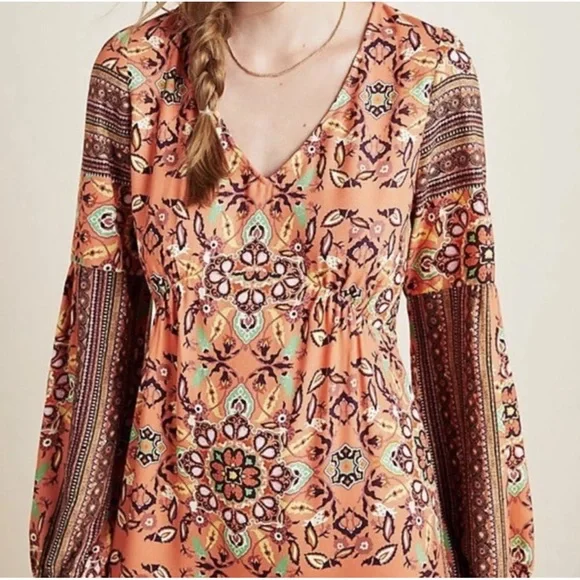 Farm Rio Anthropologie Clarabella Orange Floral Long Sleeve Maxi Dress M - Picture 4 of 12